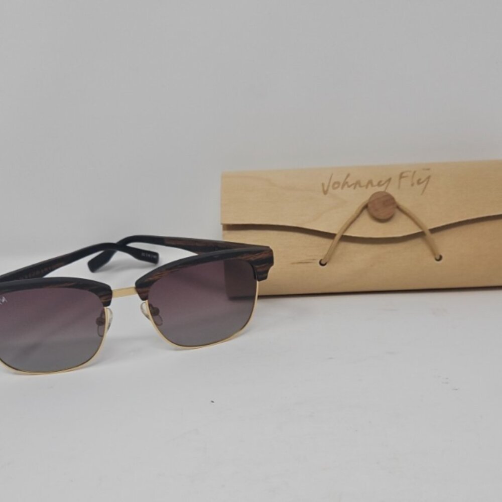 Johnny Fly Wood Rim & Steel Aviator HUGHES Polarized Sunglasses + Case 53/18/140